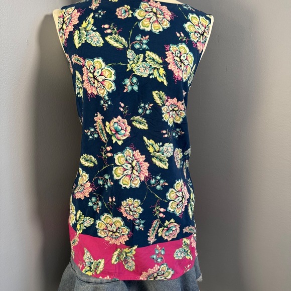 J. Jill Womens Large Navy Pink Floral Rayon Sleeveless Tunic Top Boho Cottagecor - Picture 2 of 8